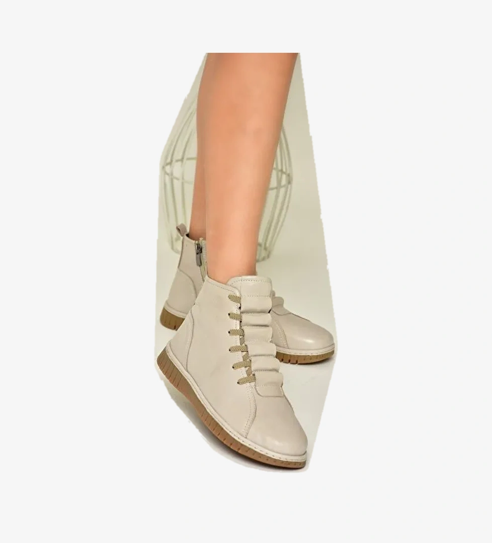 T555366203 Vizon Hakiki Deri Comfort Ortopedik Taban Kadın Bot - Görsel 1