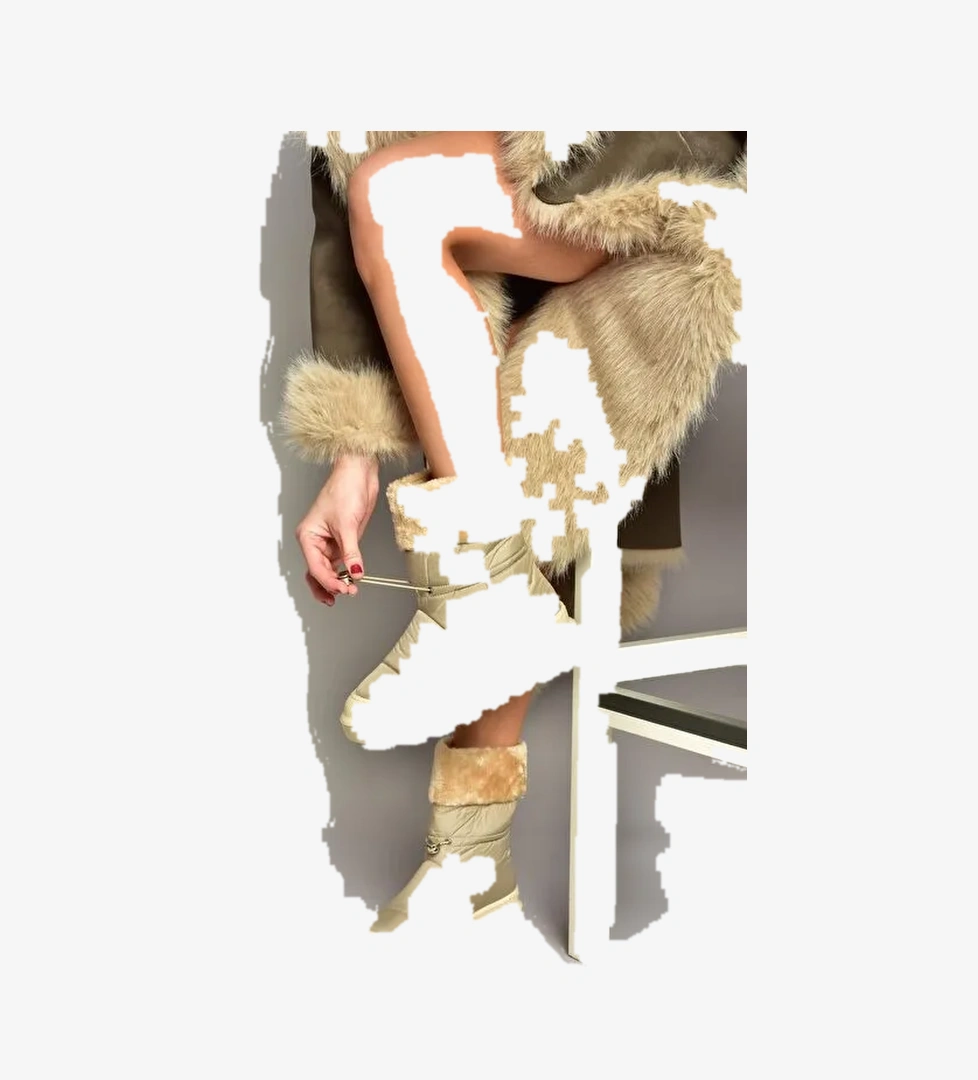 T476434004 Bej Kumaş Kadın Bot - Görsel 1