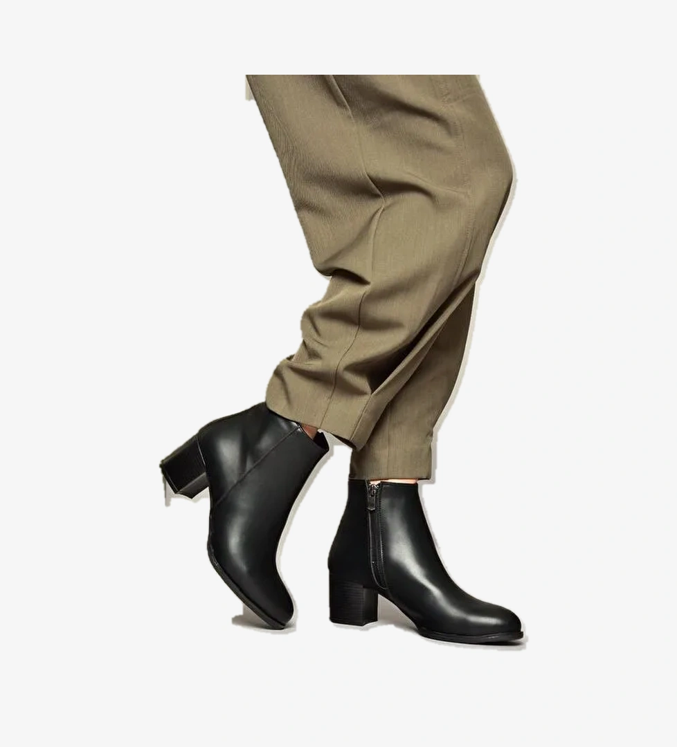 T820180009 Siyah Kalın Topuklu Kadın Bot - Görsel 1