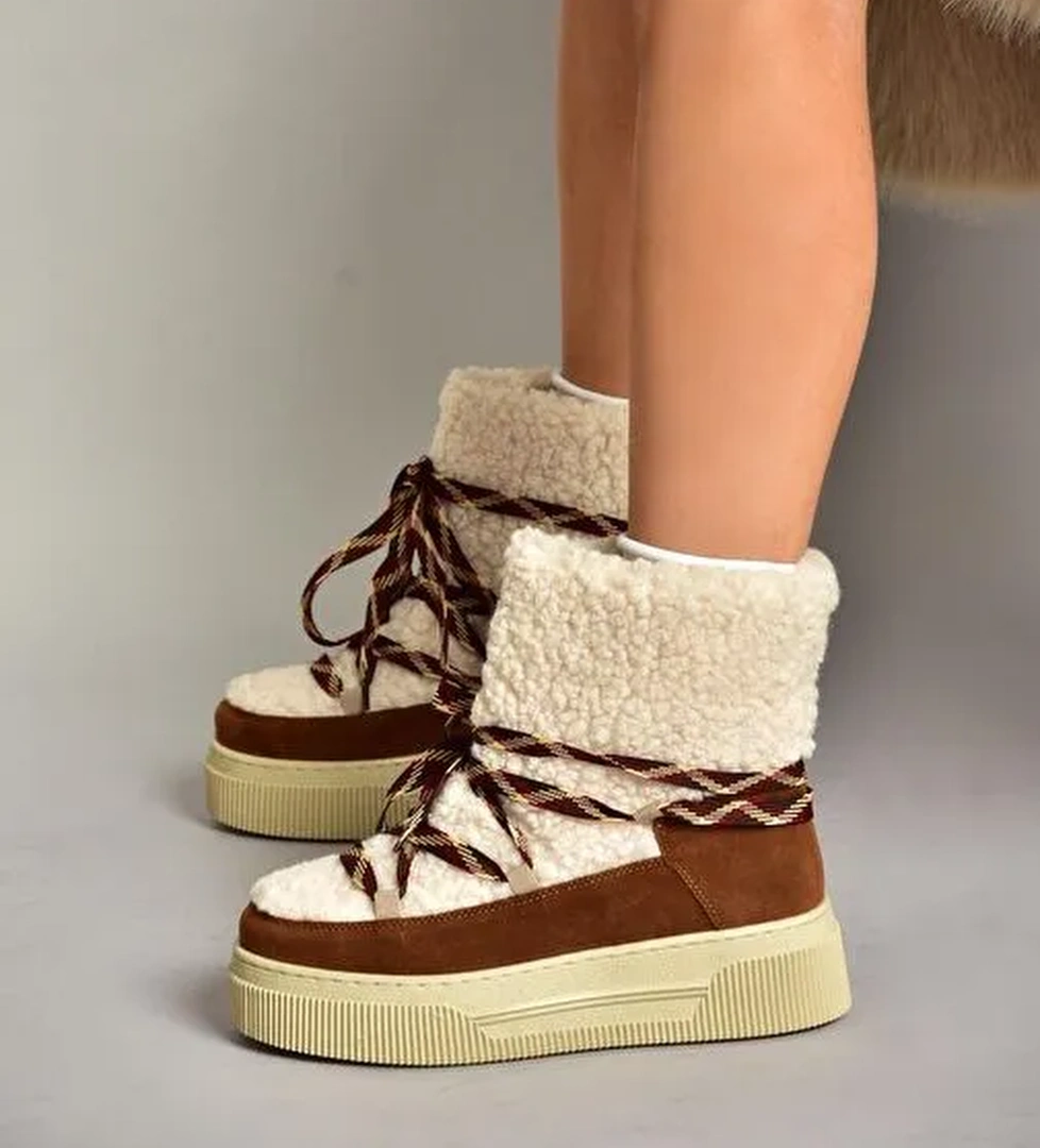 T476500702 Taba Süet Kalın Tabanlı Kadın Bot - Görsel 1