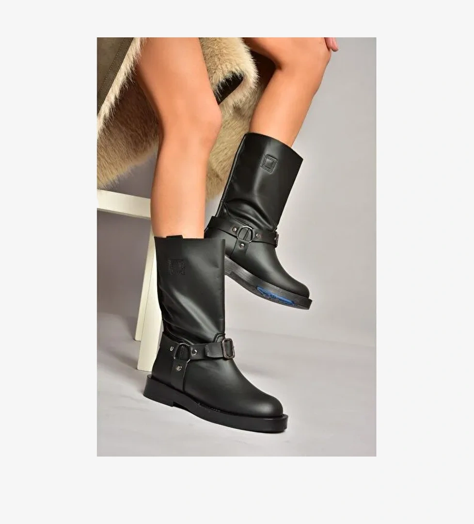 T973530309 Siyah Alçak Topuklu Kadın Bot - Görsel 1