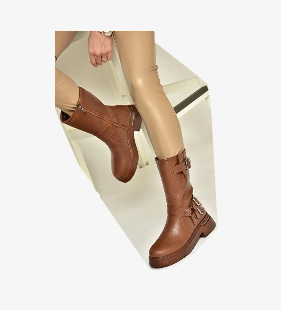 T996333009 Taba Kalın Tabanlı Kadın Bot - Görsel 1