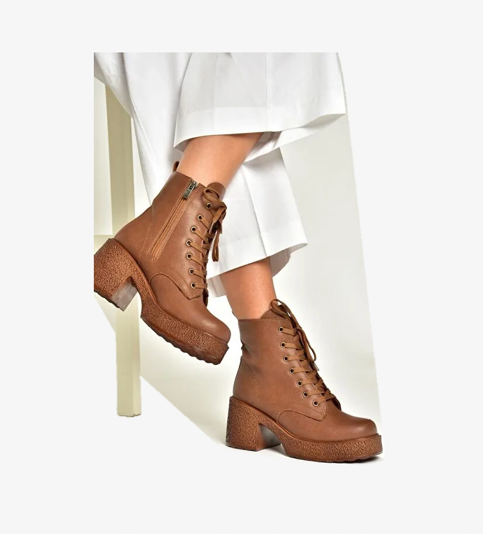 T996533009 Taba Kalın Topuklu Kadın Bot - Görsel 1