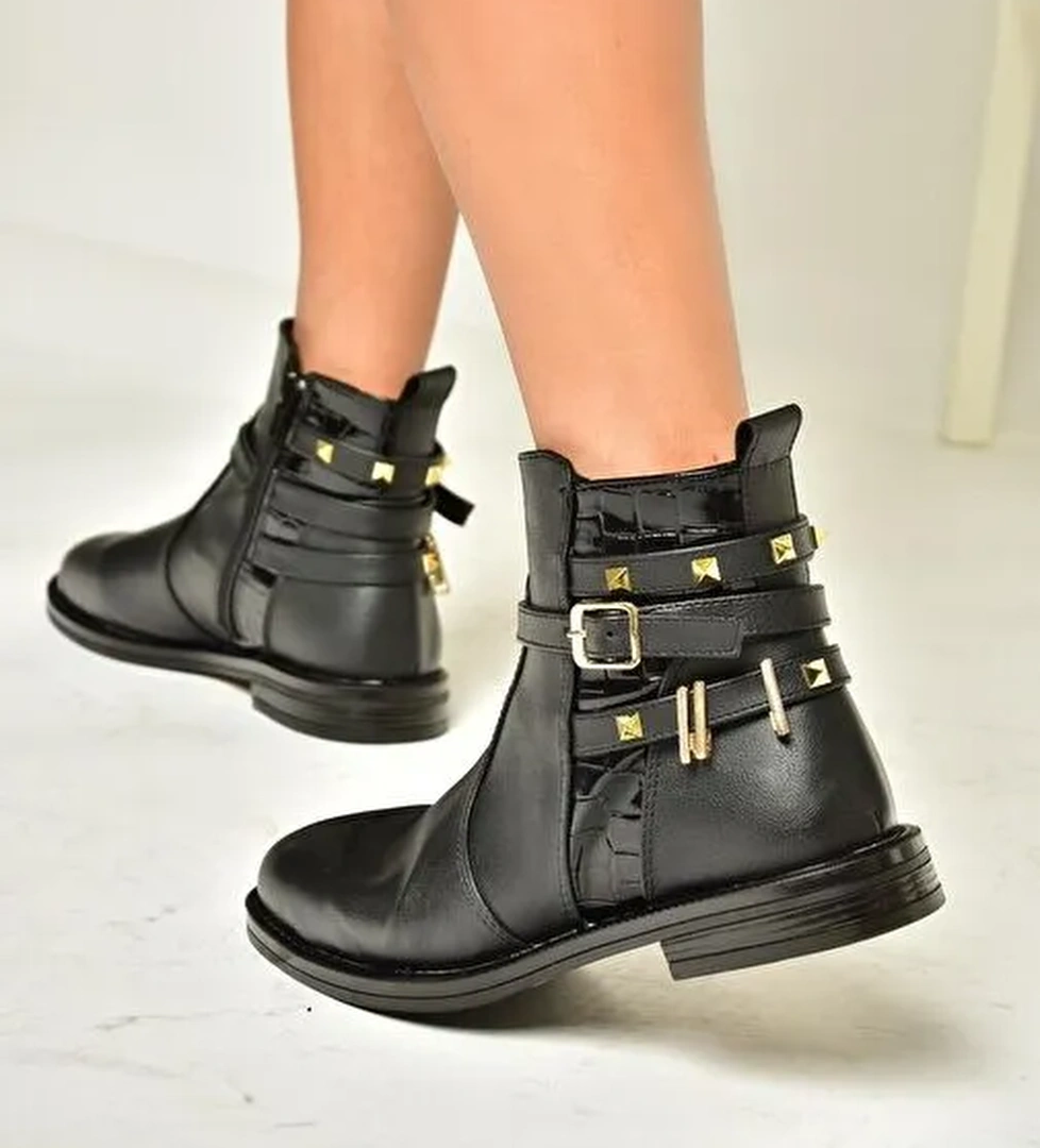 T312124709 Siyah Alçak Topuklu Kadın Bot - Görsel 1