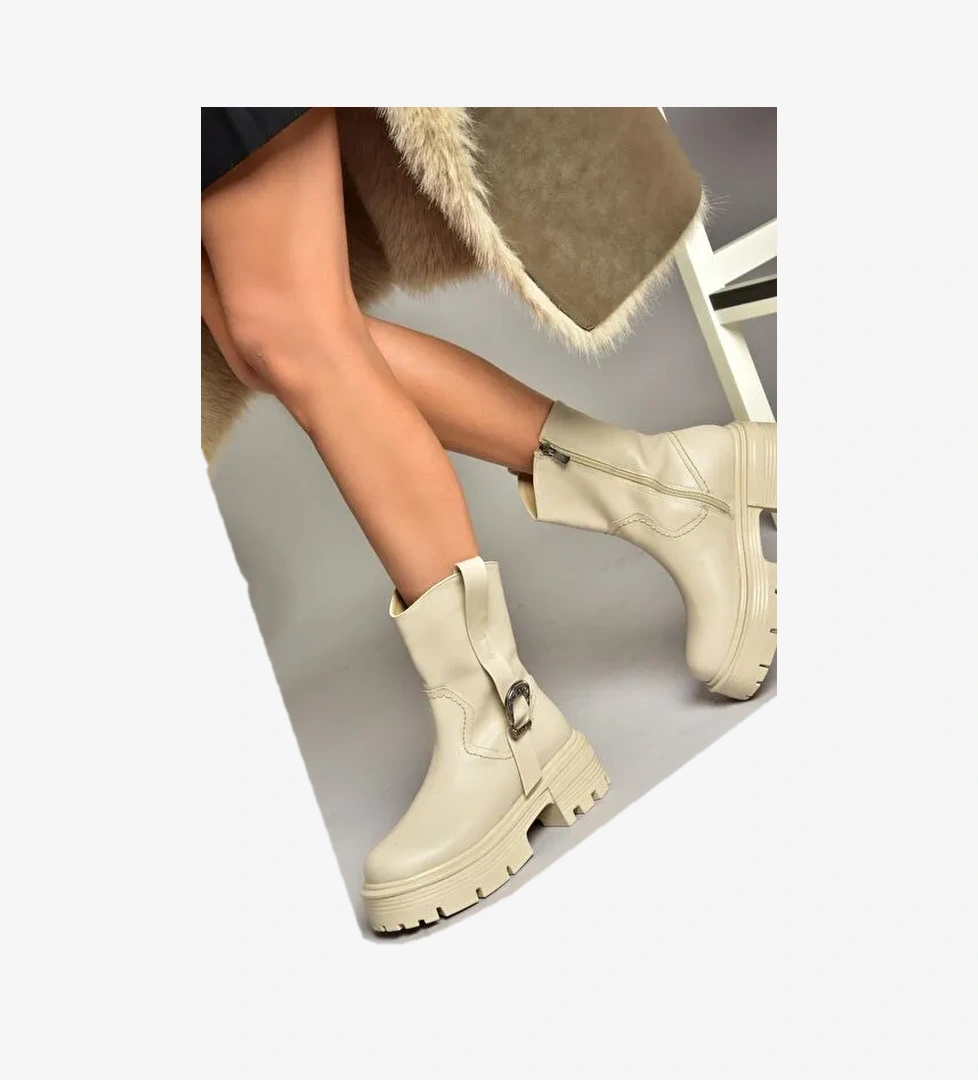 T267096409 Bej Kalın Tabanlı Kadın Bot - Görsel 1