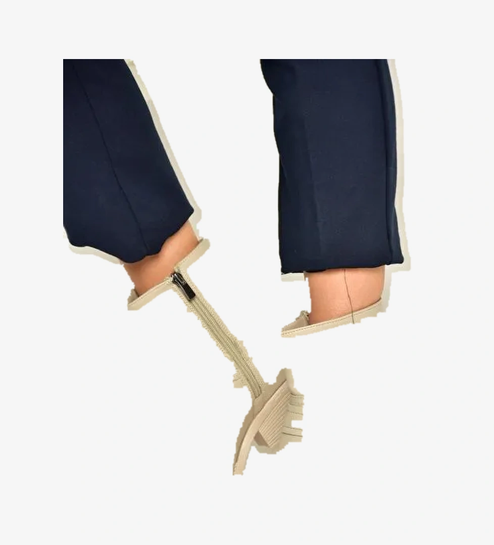 T404400609 Bej Kalın Topuklu Kadın Bot - Görsel 1