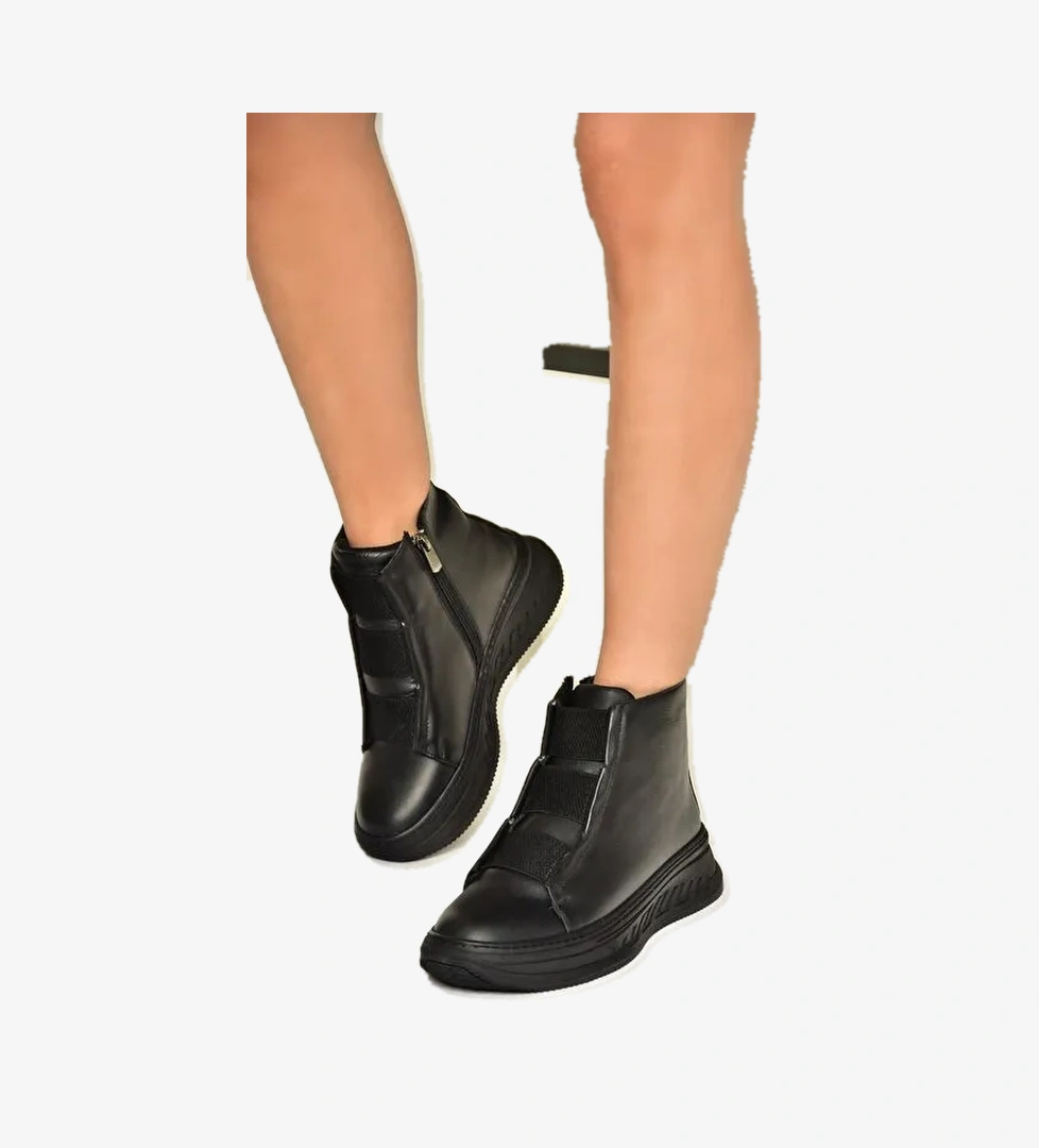 T555130103 Siyah Hakiki Deri Comfort Ortopedik Taban Kadın Bot - Görsel 1