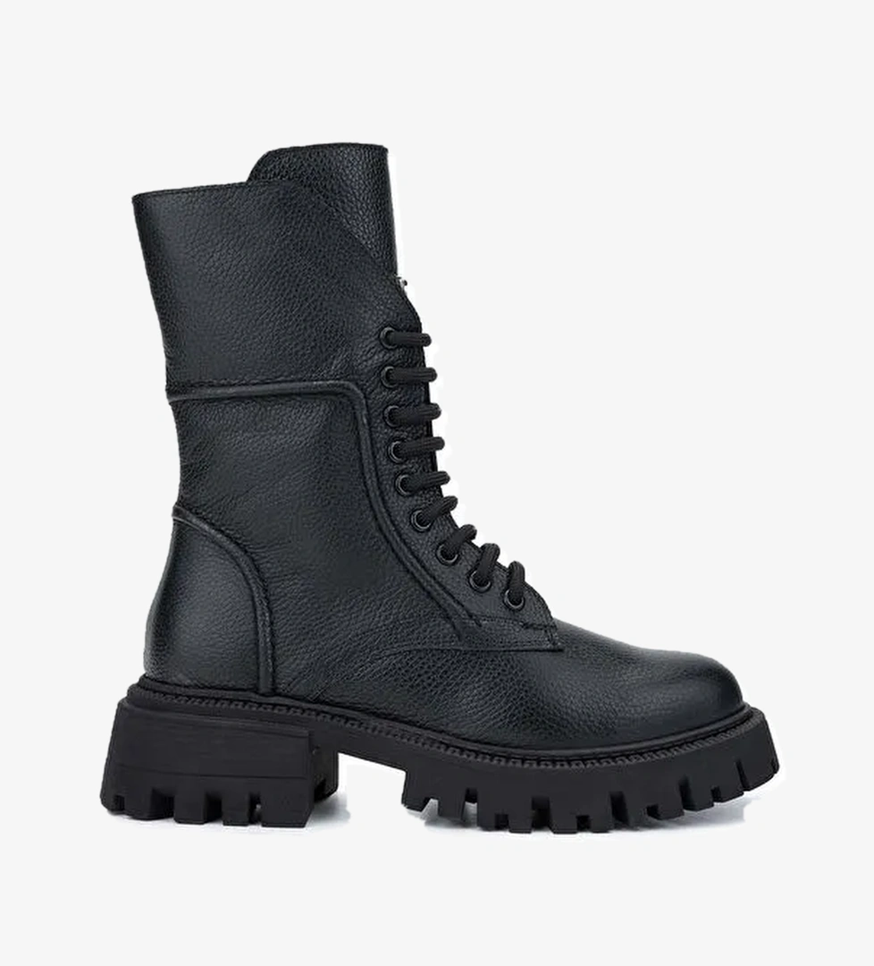 Tamer Tanca Kadın Hakiki Deri Siyah Floter Casual Bot - Görsel 1