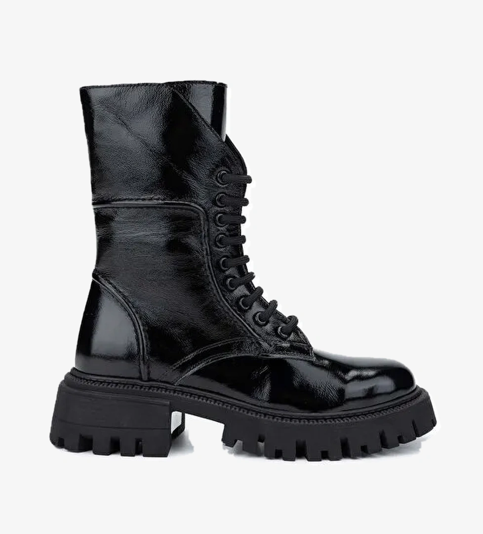 Tamer Tanca Kadın Hakiki Deri Siyah Rugan Casual Bot - Görsel 1