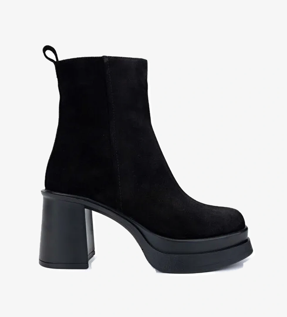 Tamer Tanca Kadın Hakiki Deri Siyah Süet Topuklu Bot - Görsel 1