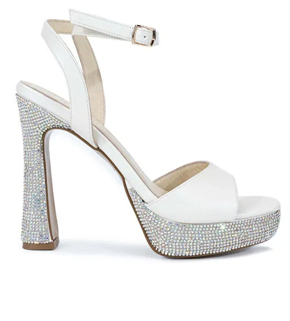 Tamer Tanca Kadın Suni Deri Beyaz Saten Topuklu Ayakkabı - Görsel 1