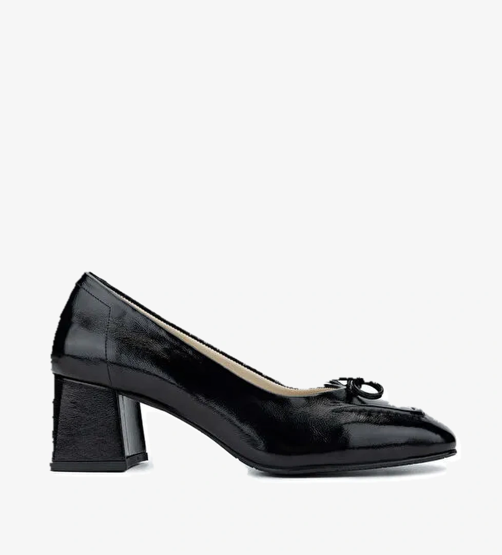 Tamer Tanca Kadın Hakiki Deri Siyah Rugan Topuklu Ayakkabı - Görsel 1