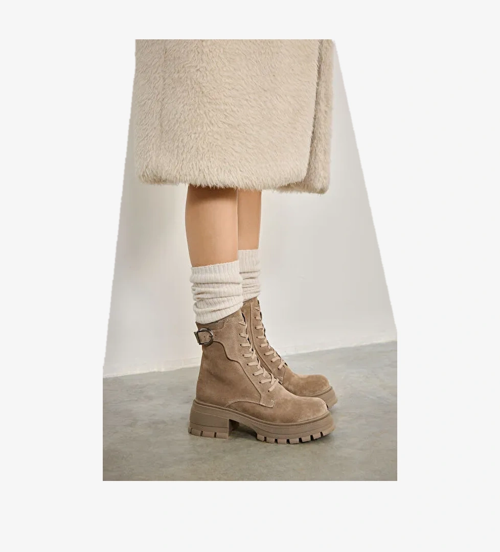 Ziya, Kadın Hakiki Deri Bot 143359Z6162 Vizon - Görsel 1