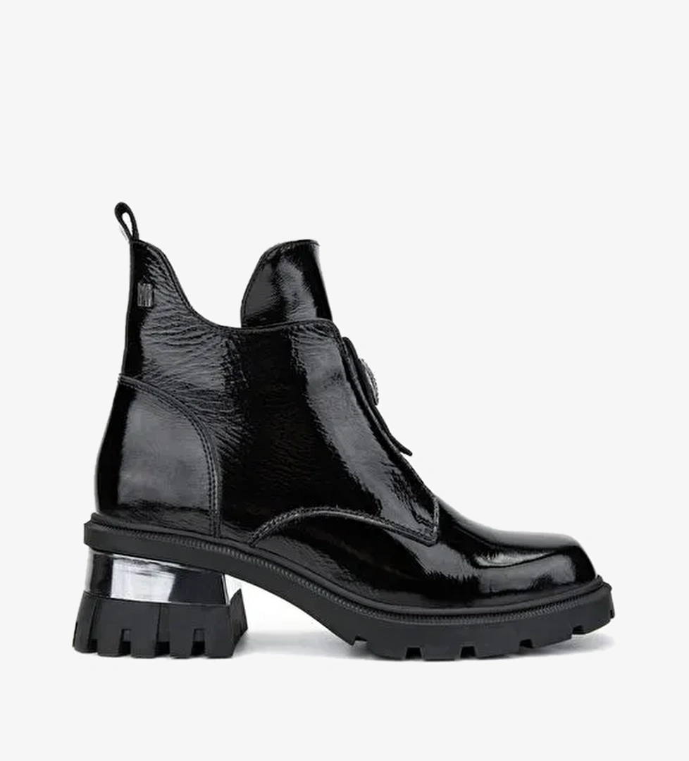 Valmenti Kadın Hakiki Deri Siyah Rugan Casual Bot - Görsel 1