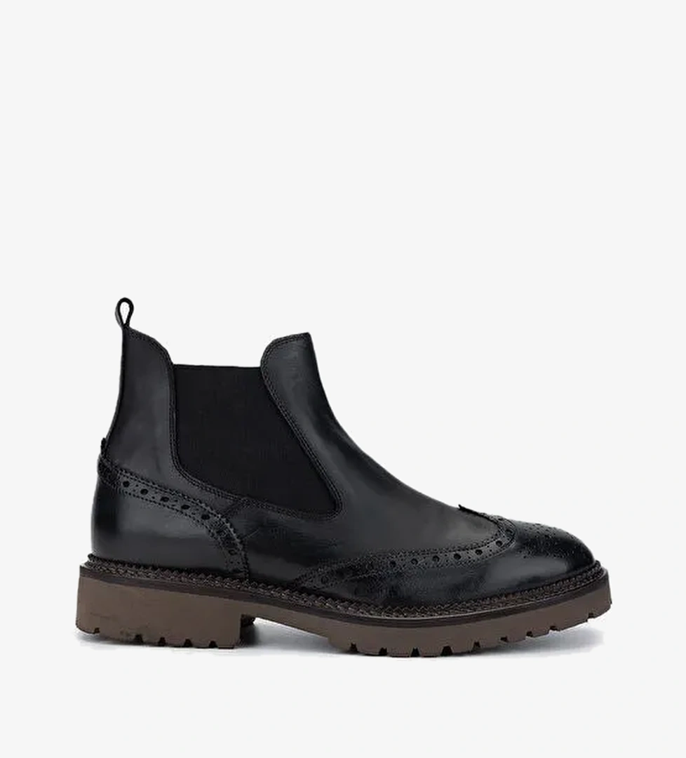 Valmenti Erkek Hakiki Deri Siyah Casual Bot - Görsel 1