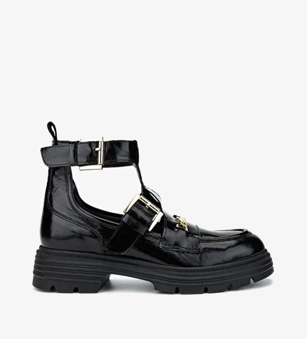 Valmenti Kadın Hakiki Deri Siyah Rugan Casual Bot - Görsel 1