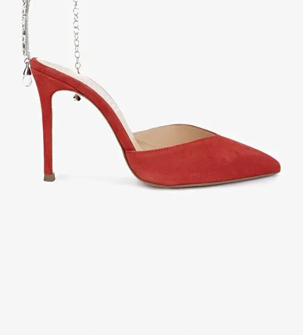 Valmenti Calla Kadın Kırmızı Süet Hakiki Deri Topuklu Ayakkabı - Görsel 1