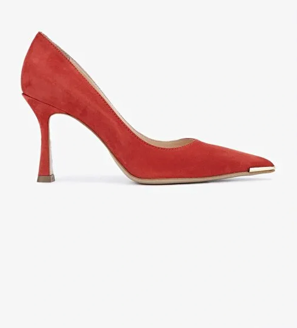Valmenti Kastin Kadın Kırmızı Süet Hakiki Deri Topuklu Ayakkabı - Görsel 1