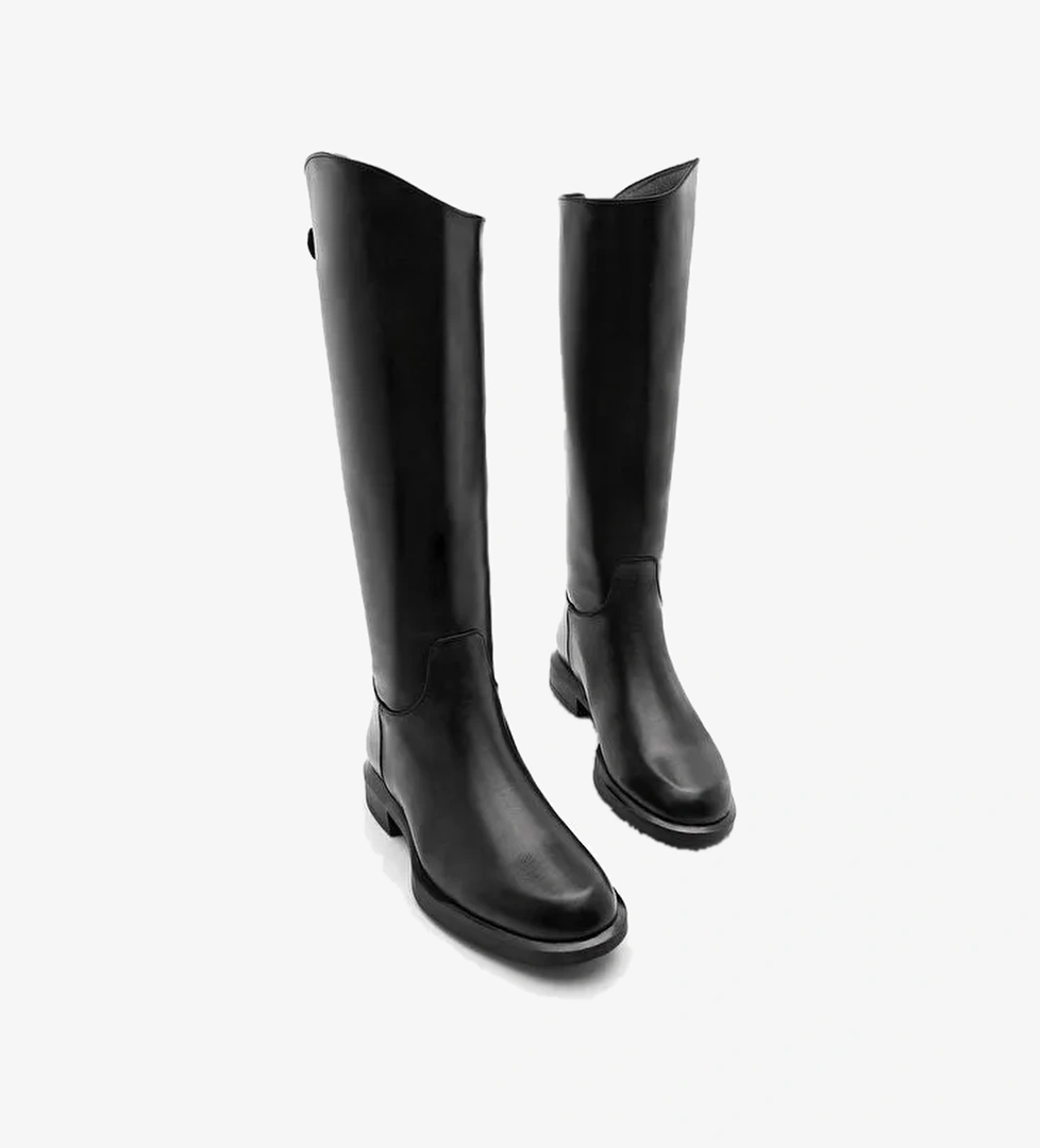 Kadın Günlük Çizme Dizaltı Arkadan Fermuarlı Milana Siyah - Görsel 1