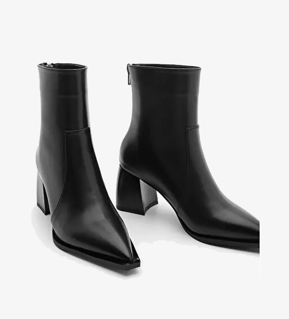 Kadın Sivri Burun Arkadan Fermuarlı Topuklu Bot Erves Siyah - Görsel 1