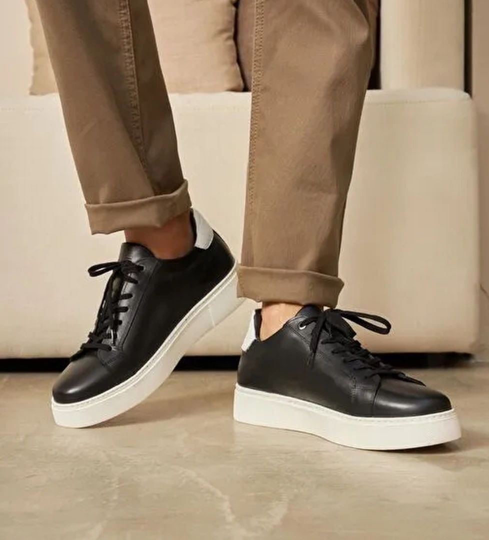 Cabani Ayakkabı Siyah-Beyaz Erkek Deri Sneaker 115822R - Görsel 1