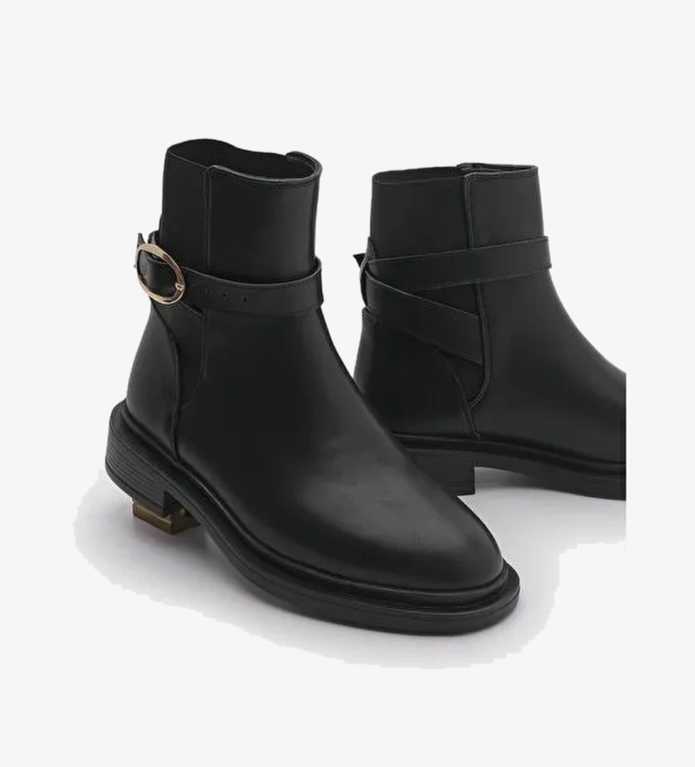 Kadın Altın Tokalı Lastikli Günlük Bot Rodop Siyah - Görsel 1