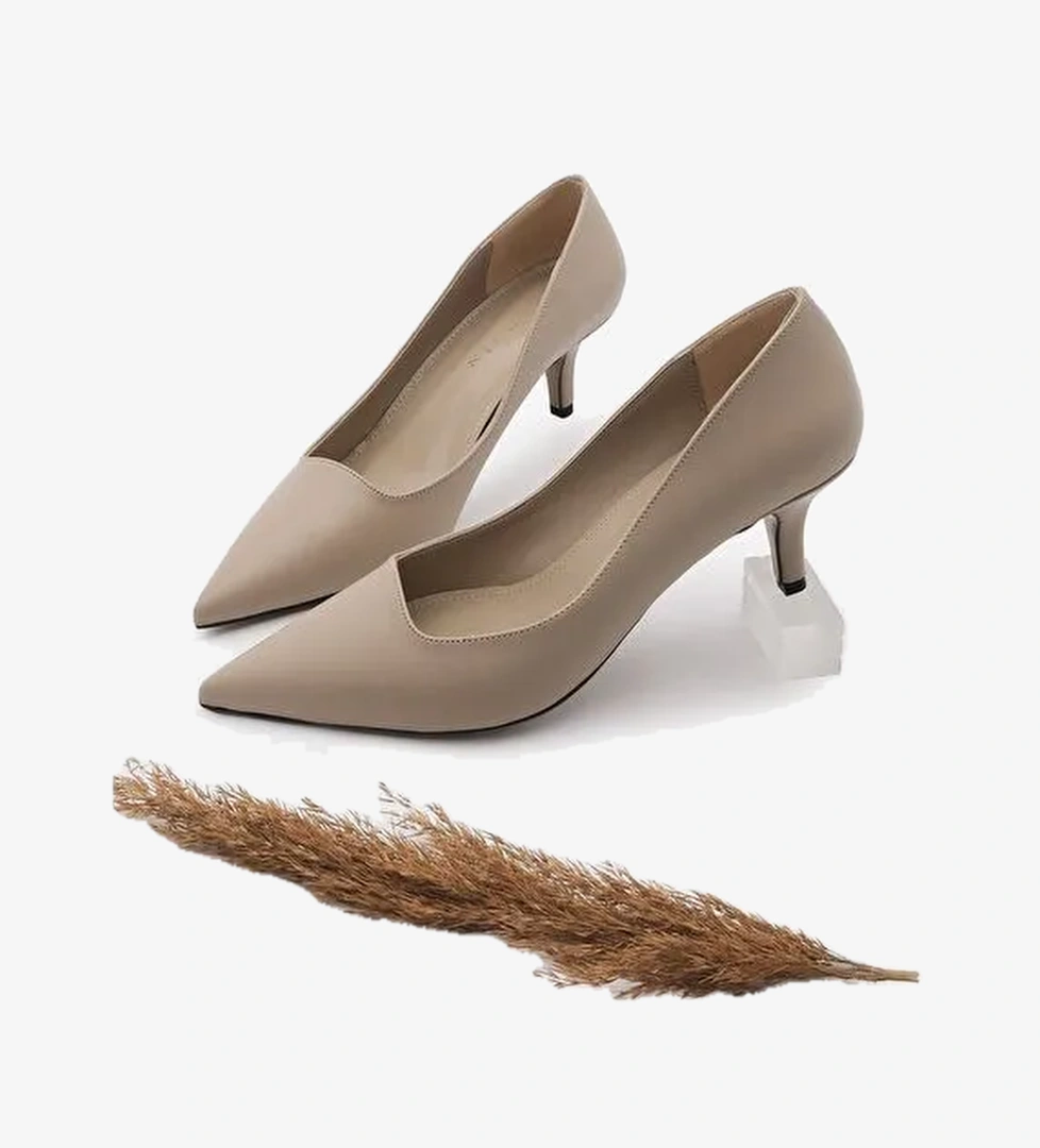 Kadın Stiletto Sivri Burun İnce Topuklu Ayakkabı Loresta Bej - Görsel 1