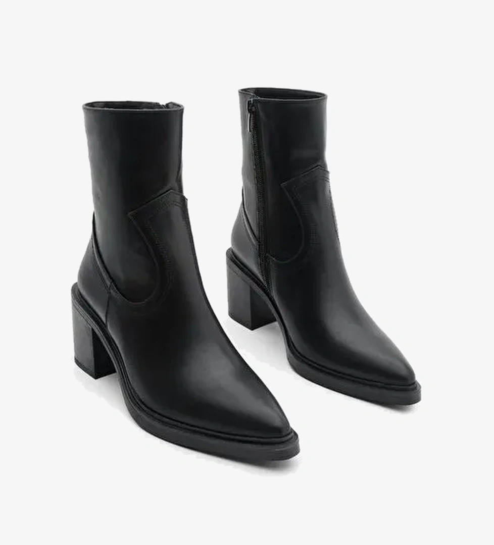 Kadın Dikiş Detaylı Yandan Fermuarlı Topuklu Bot Fortap Siyah - Görsel 1