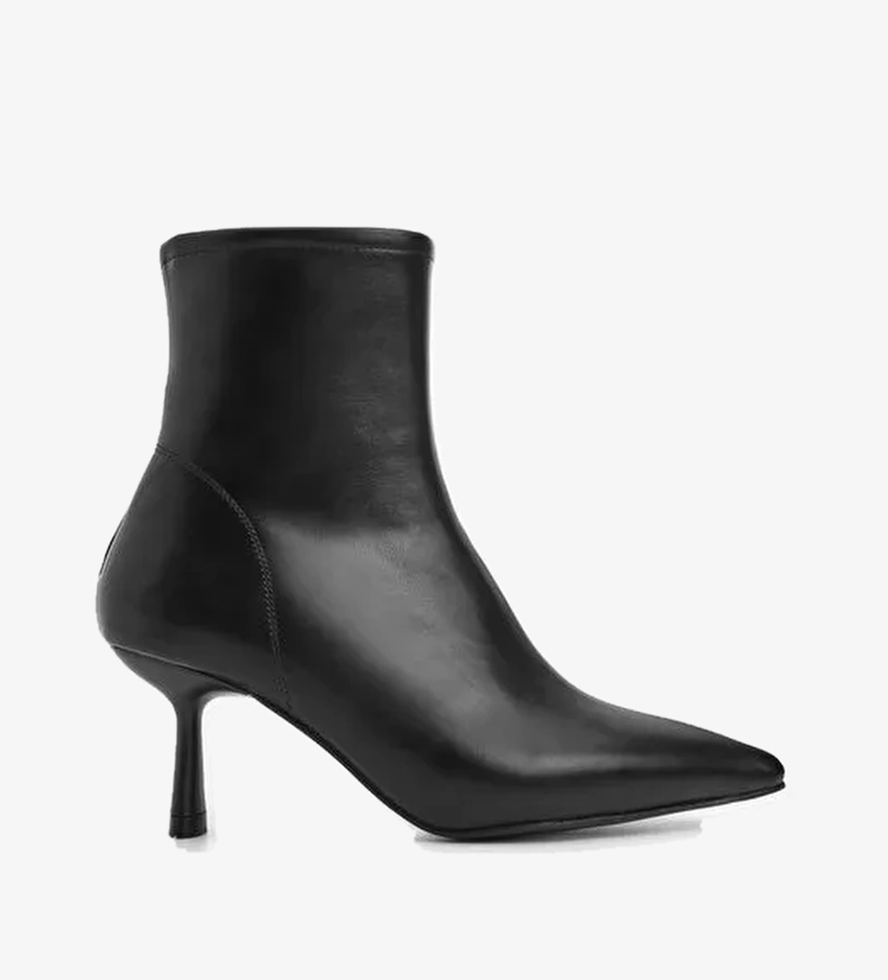 Kadın Topuklu Bot Sivri Burun Kadeh Ökçe Günlük Klasik Bot Tepon Siyah - Görsel 1