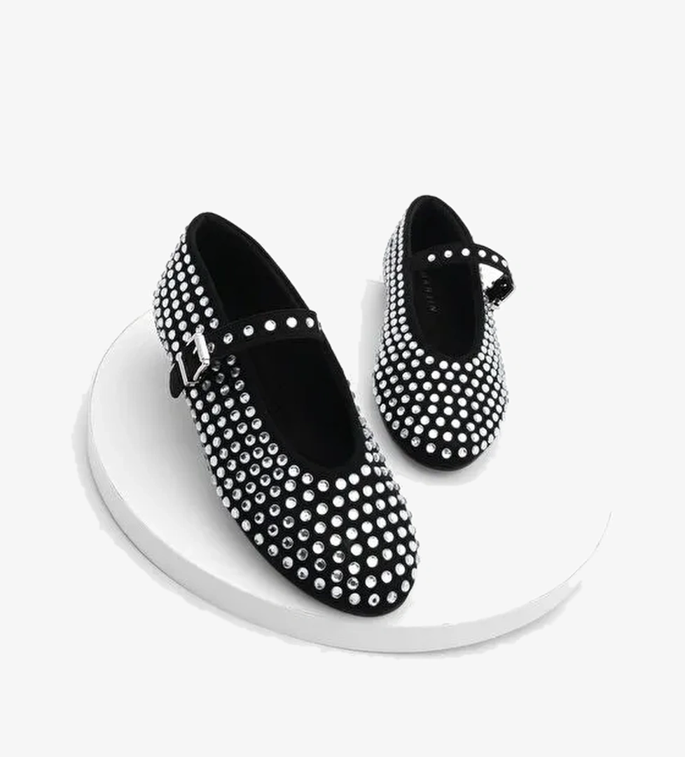 Marjin Kadın Taşlı Babet Tevila Siyah - Görsel 1