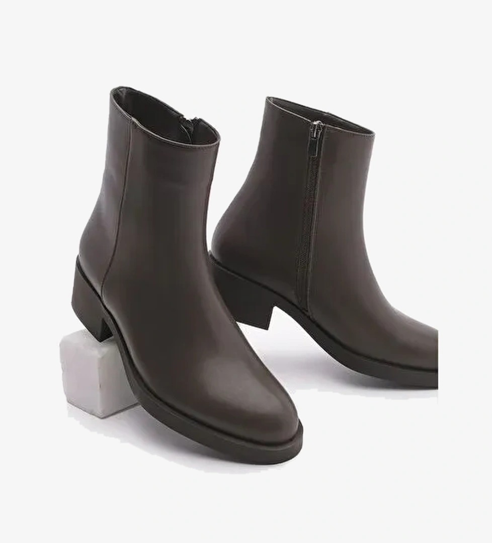 Kadın Fermuarlı Günlük Bot Huna Kahve - Görsel 1