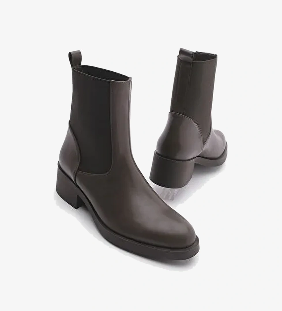 Kadın Elastik Yan Bantlı Günlük Bot Tunles Kahve - Görsel 1