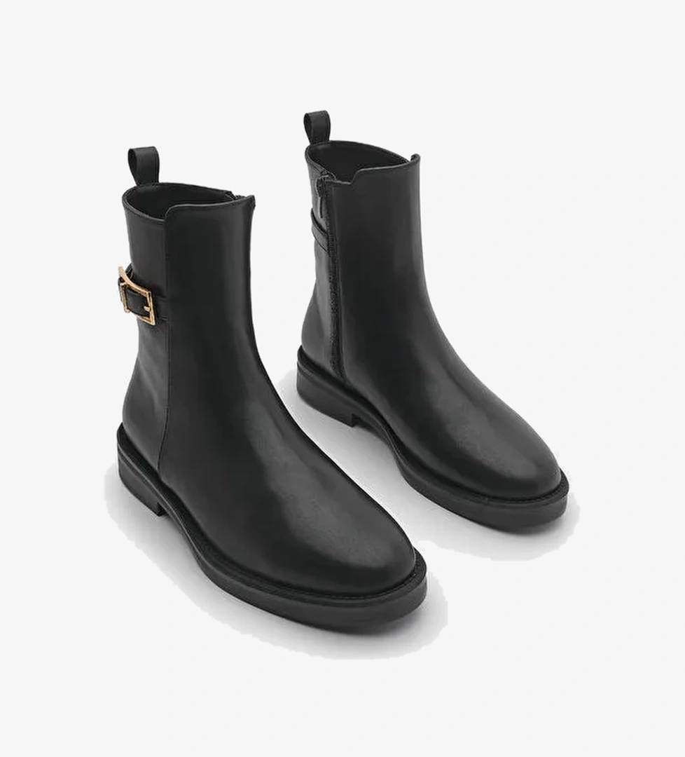 Kadın Altın Kemer Aksesuarlı Günlük Bot Soplen Siyah - Görsel 1