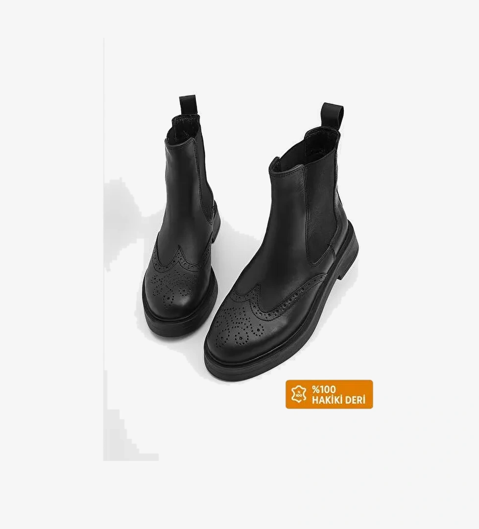 Kadın Hakiki Deri Elastik Yan Bantlı Günlük Bot Yestin Siyah - Görsel 1