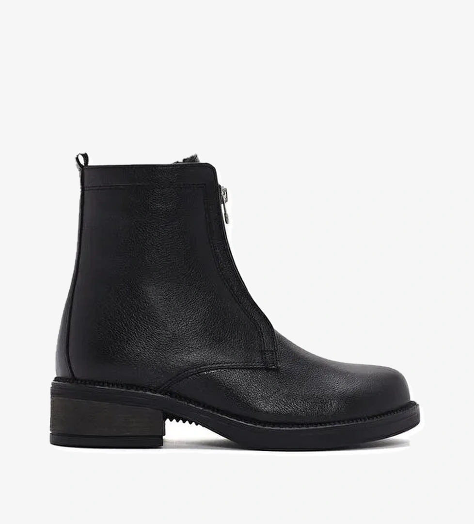 Kadın Siyah Deri Fermuarlı Postal Bot 24WFD182518 - Görsel 1