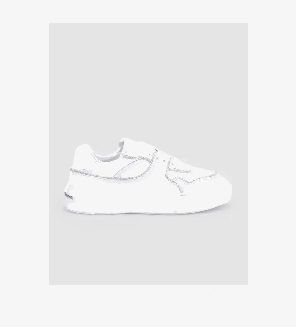 %100 Hakiki Deri Beyaz Rugan Bağcıklı Kadın Spor Ayakkabı - Görsel 1