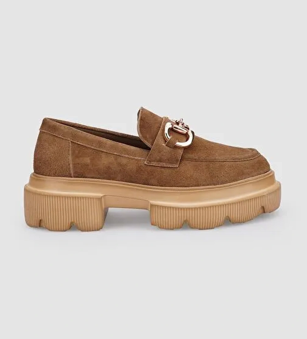 %100 Hakiki Deri Taba Süet Tokalı Kadın Günlük Ayakkabı - Görsel 1