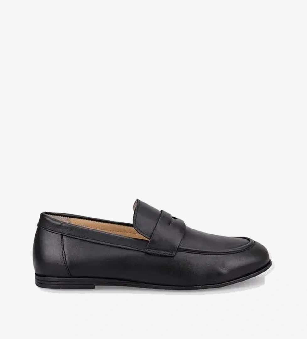 %100 Hakiki Deri Siyah Kadın Loafer - Görsel 1