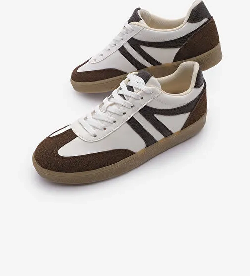 Kadın Sneaker Bağcıklı Düz Taban Spor Ayakkabı Tiyone Kahve - Görsel 1