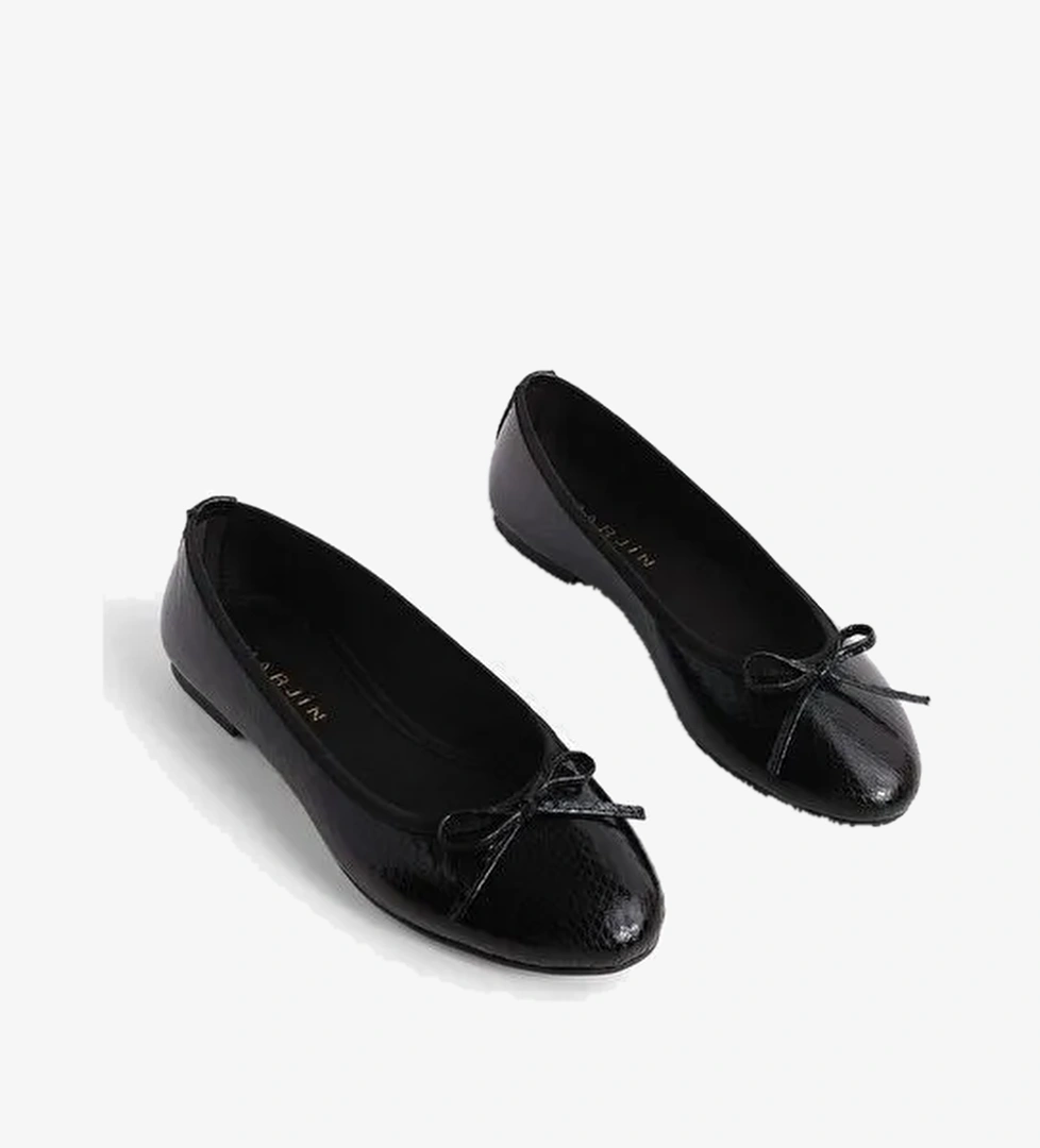 Kadın Günlük Babet Yuvarlak Burun Balerin Babet Adusa Siyah Yılan - Görsel 1