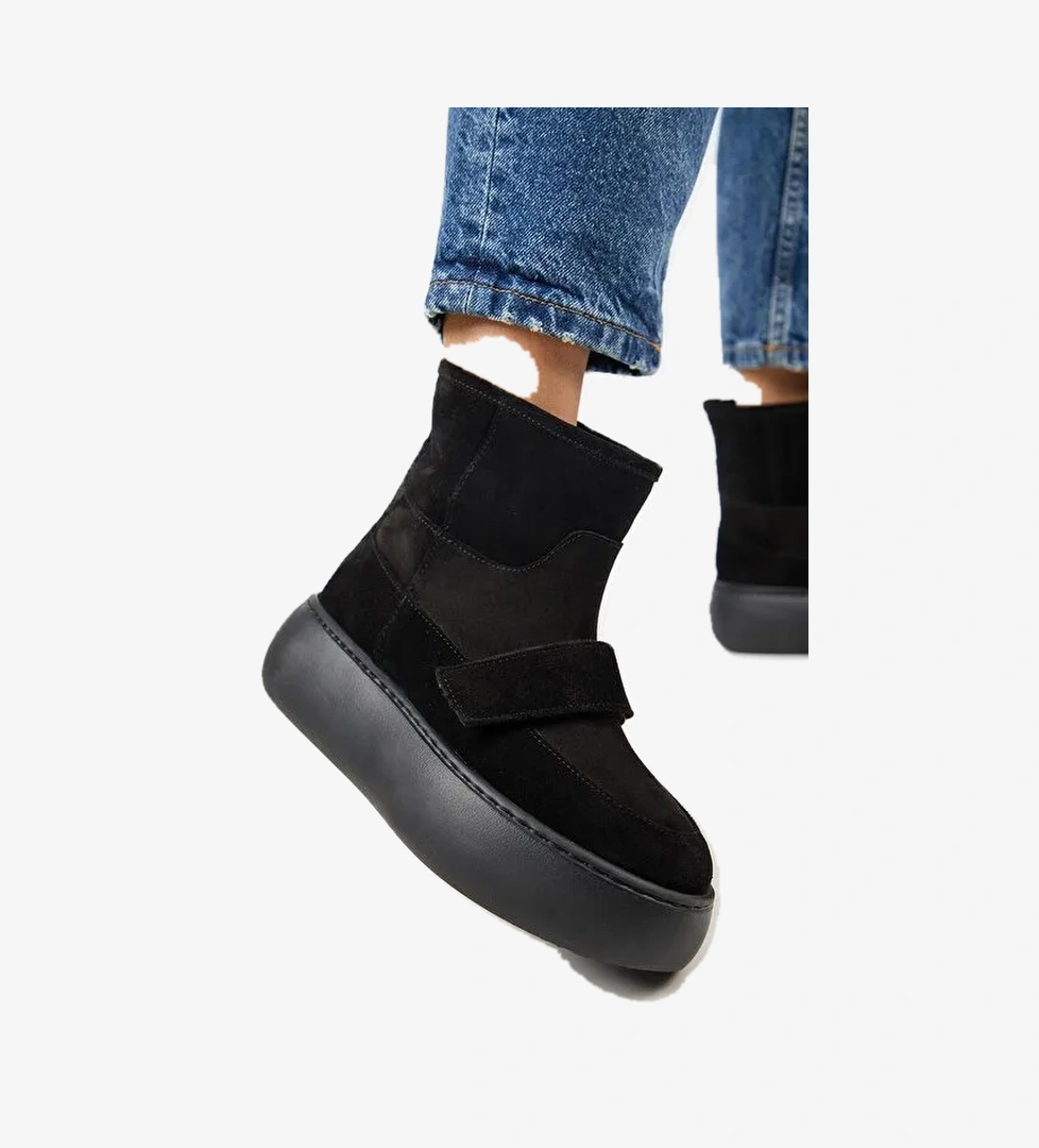 Manijero Ember Kadın Hakiki Deri Çırtlı İçi Kürklü Siyah Bot - Görsel 1