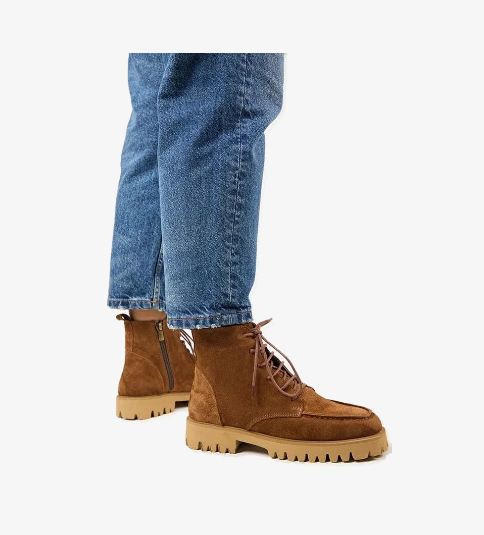 Manijero (Valentina) Kadın Hakiki Deri Bağcıklı Taba Bot - Görsel 1