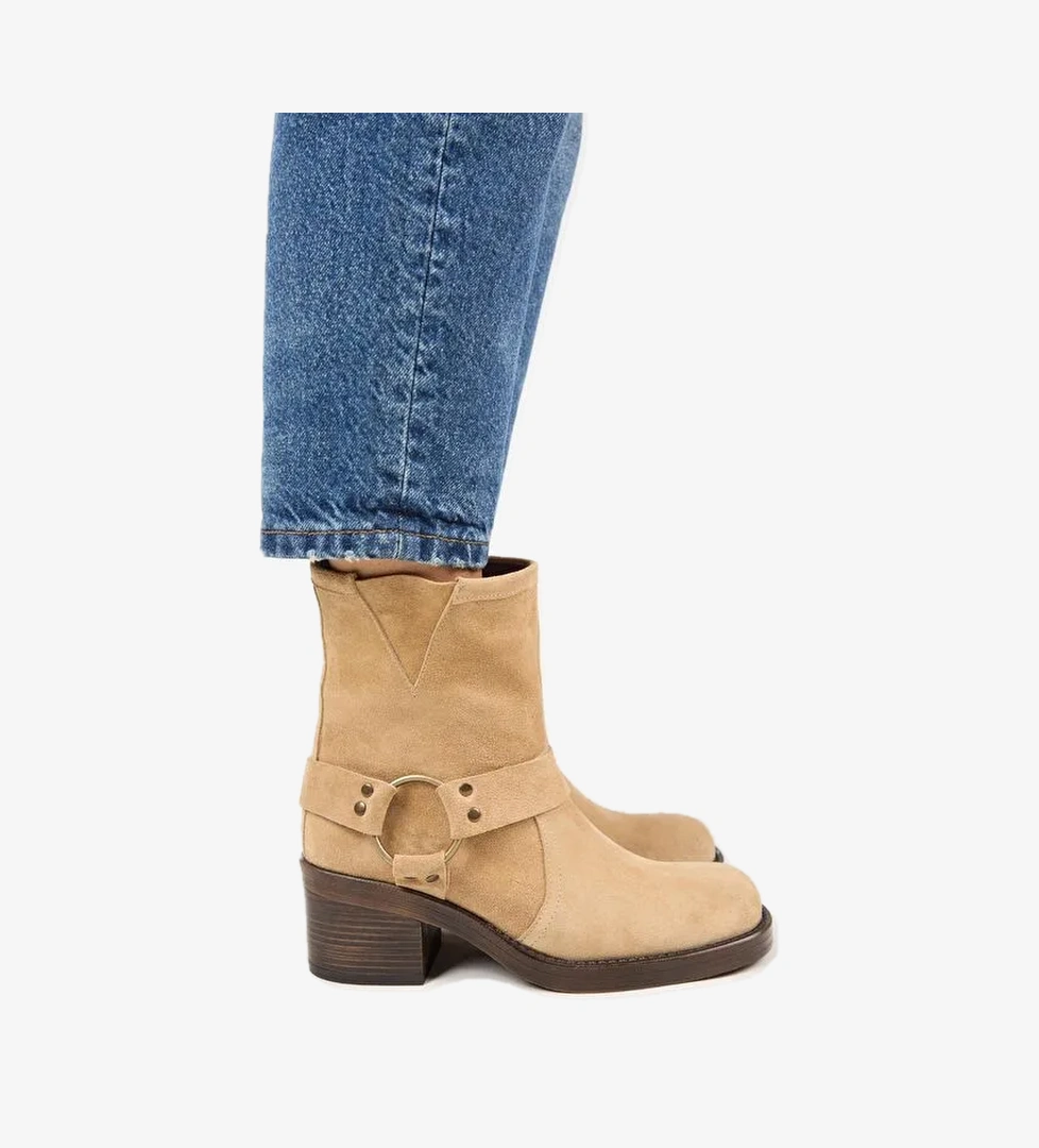 Manijero (Livia) Kadın Hakiki Deri Biker Kum Bot - Görsel 1