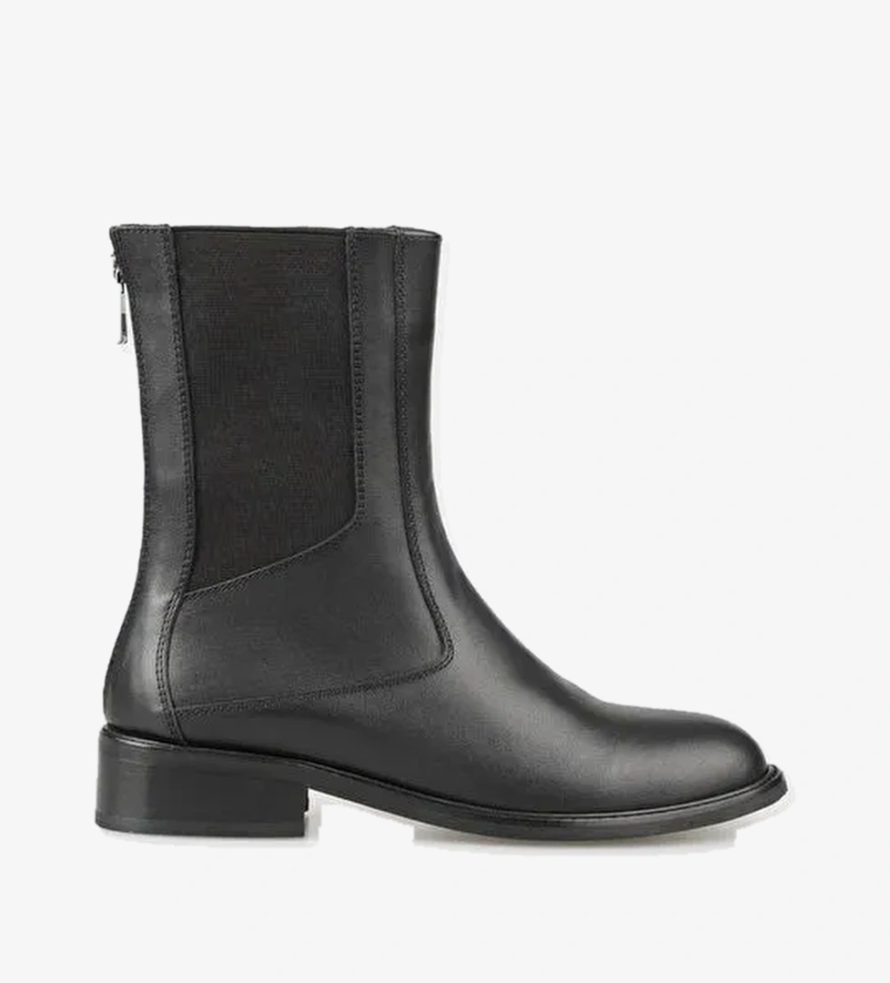 Siyah Deri Kadın Klasik Bot - Görsel 1