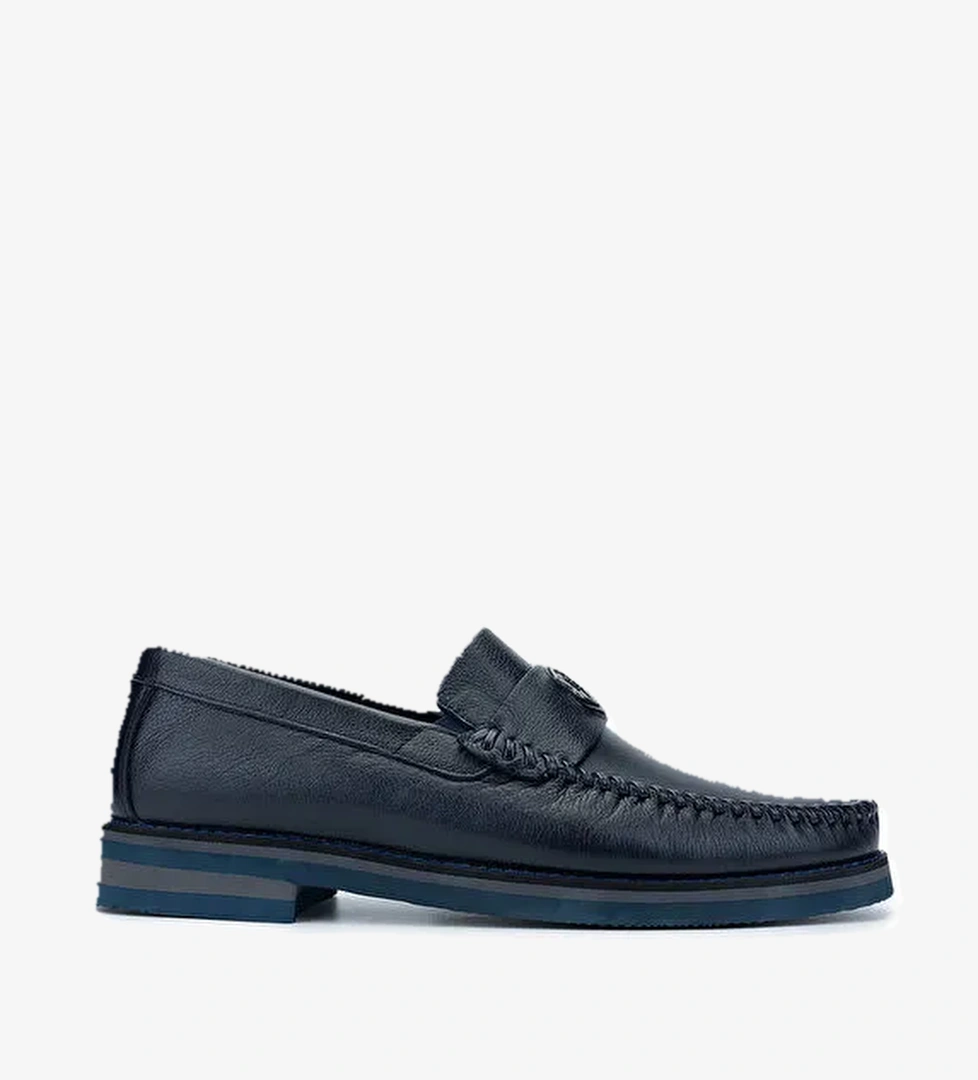 Tamer Tanca Erkek Hakiki Deri Lacivert Loafer Ayakkabı - Görsel 1