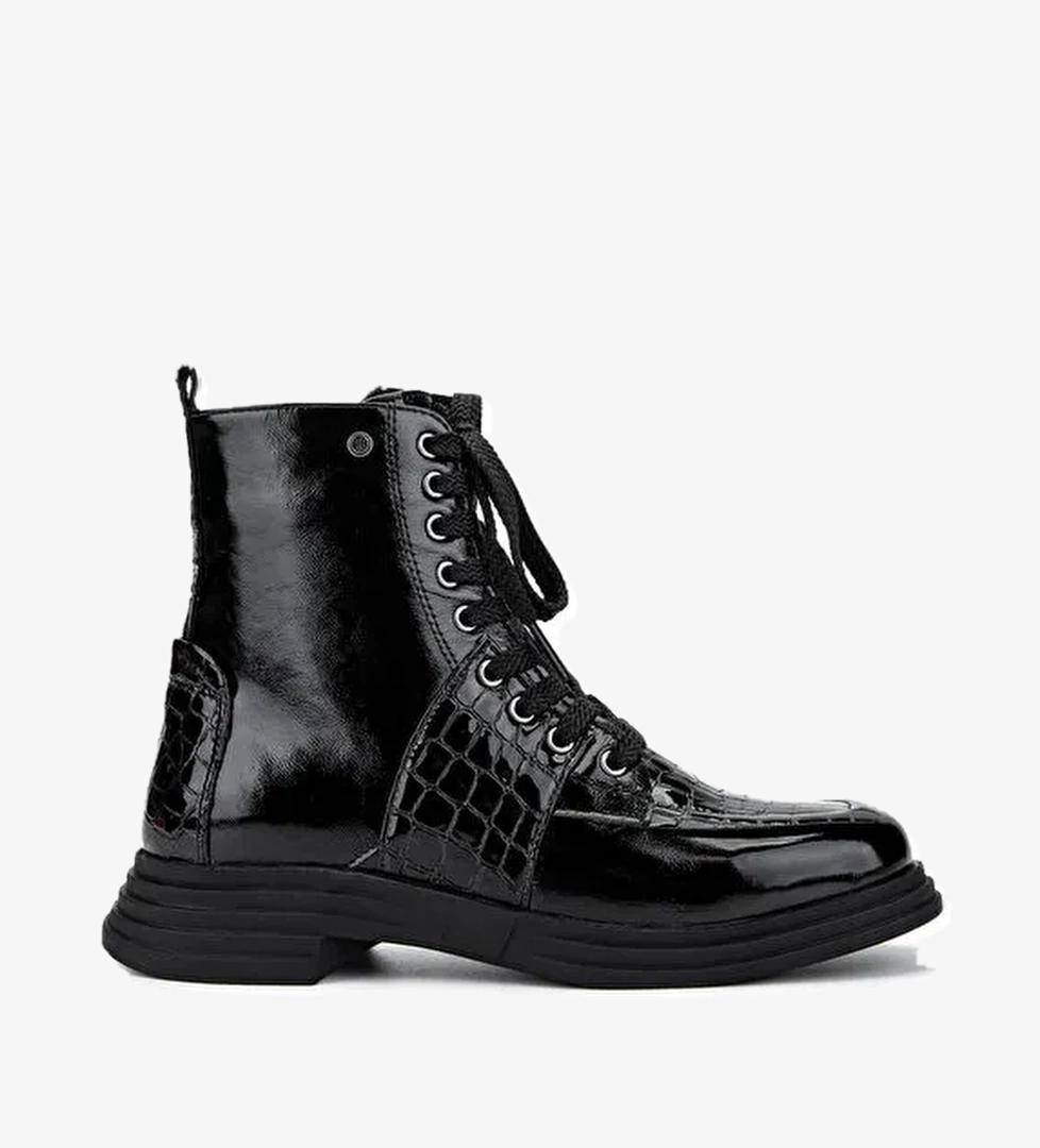 Tamer Tanca Kadın Hakiki Deri Siyah Rugan Casual Bot - Görsel 1