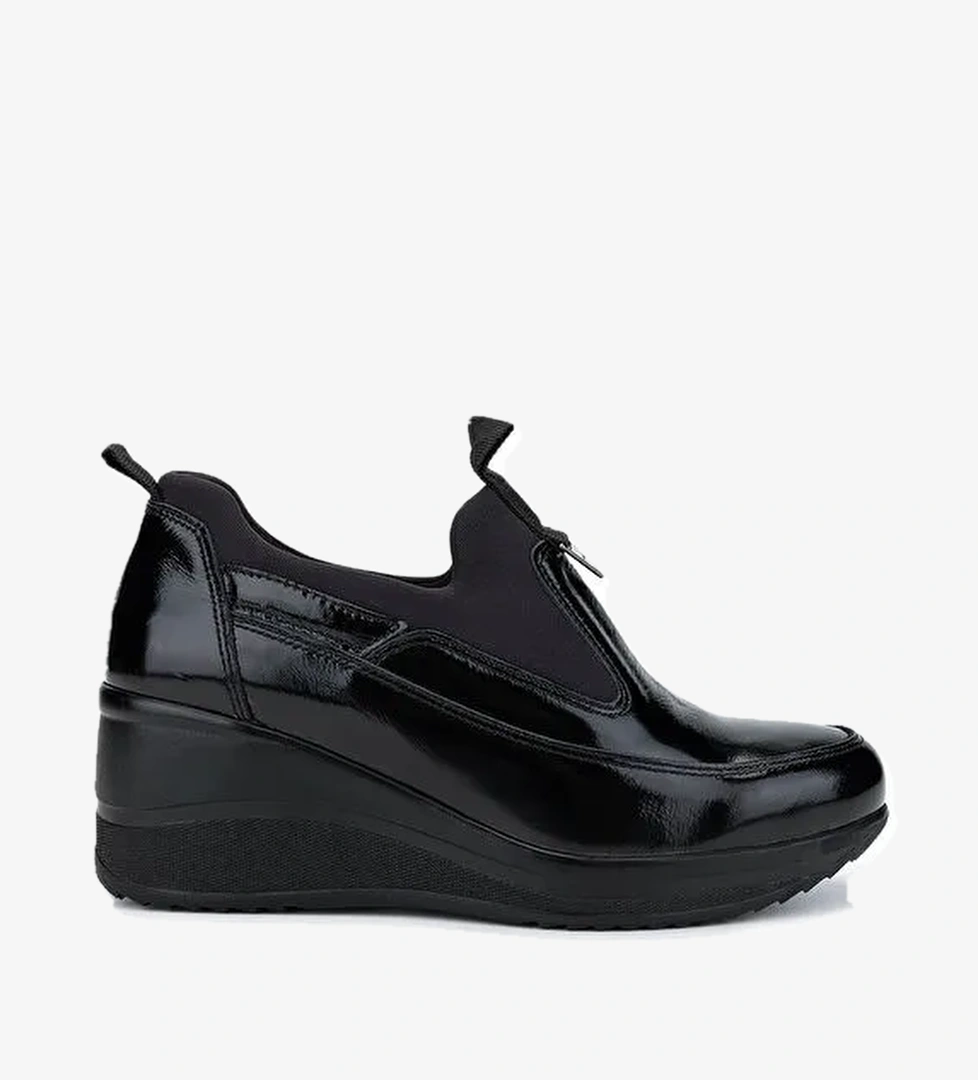 Tamer Tanca Kadın Hakiki Deri Siyah Rugan Casual Ayakkabı - Görsel 1