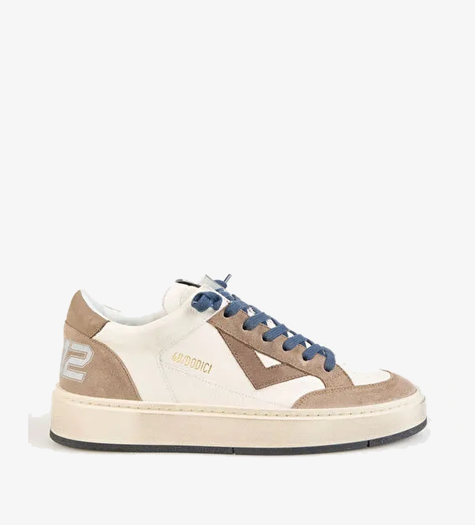 4B12 Beyaz-Bej Erkek Deri Sneaker KYLE - Görsel 1