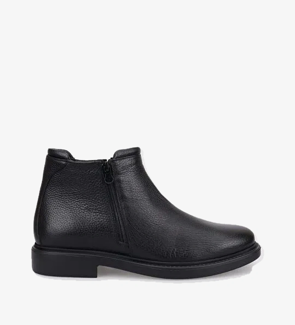 %100 Hakiki Deri Siyah Çift Fermuarlı Erkek Günlük Bot - Görsel 1