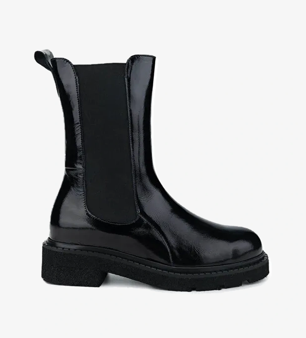 Tamer Tanca Kadın Hakiki Deri Siyah Rugan Casual Bot - Görsel 1